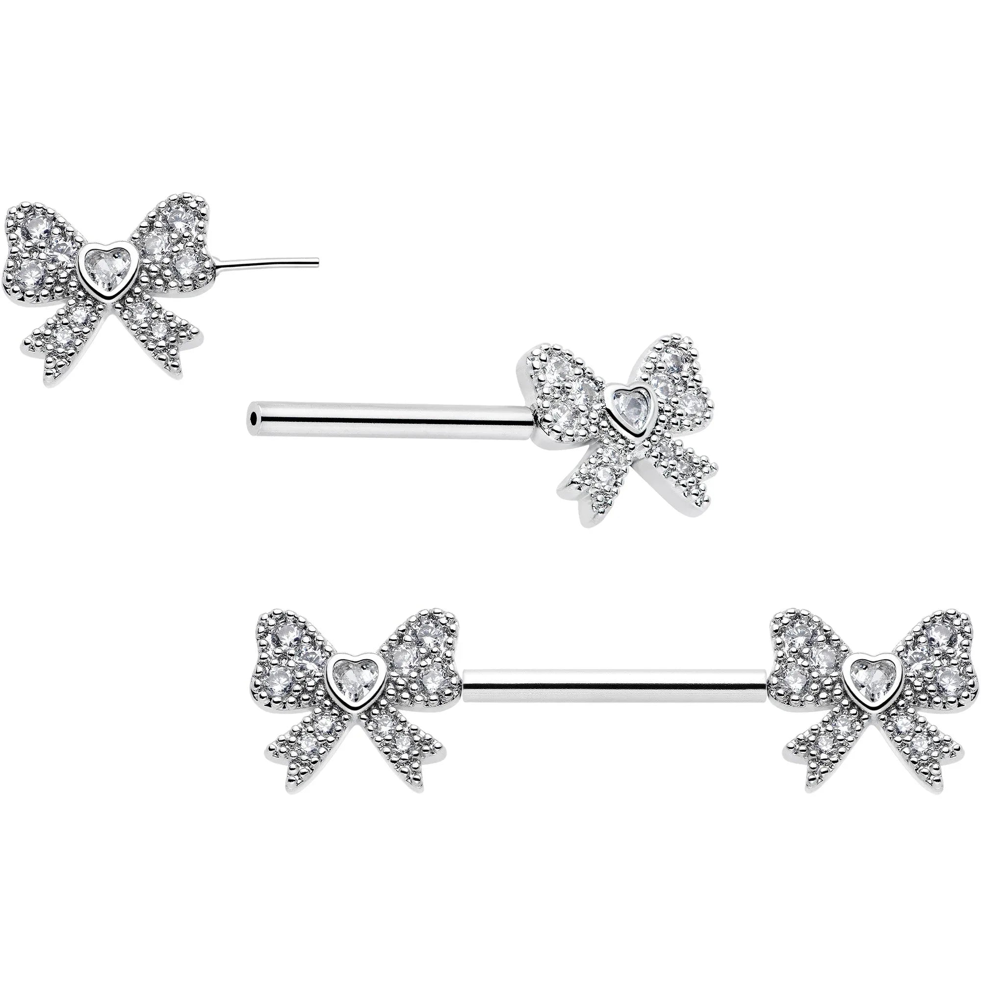 14G 9/16 CZ Dazzling Bow Threadless Nipple Ring Set - BodyCandy - Flyclothing LLC