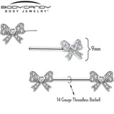 14G 9/16 CZ Dazzling Bow Threadless Nipple Ring Set - BodyCandy - Flyclothing LLC