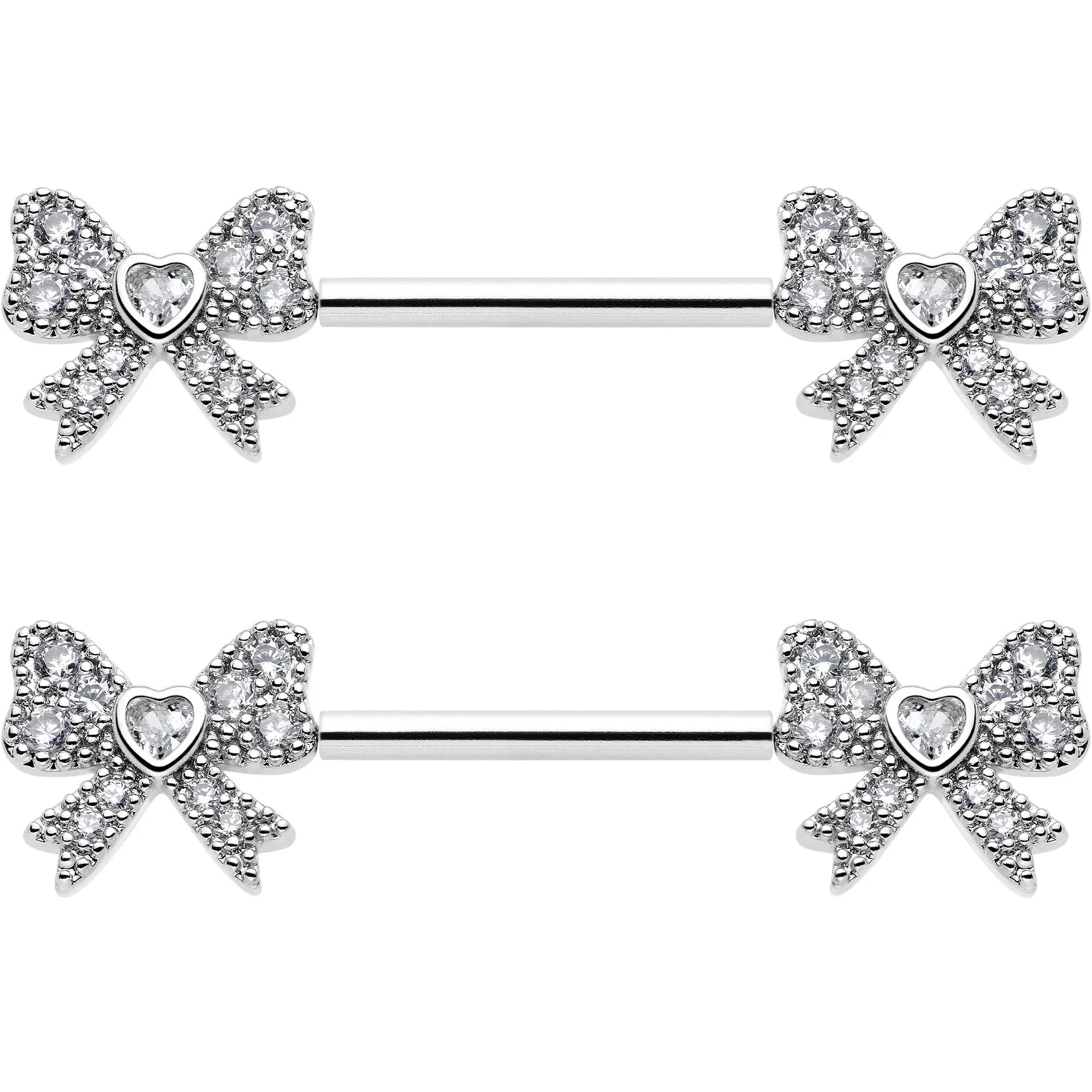 14G 9/16 CZ Dazzling Bow Threadless Nipple Ring Set - BodyCandy - Flyclothing LLC