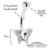 Cubic Zirconia Style Butterfly Belly Ring - BodyCandy - Flyclothing LLC