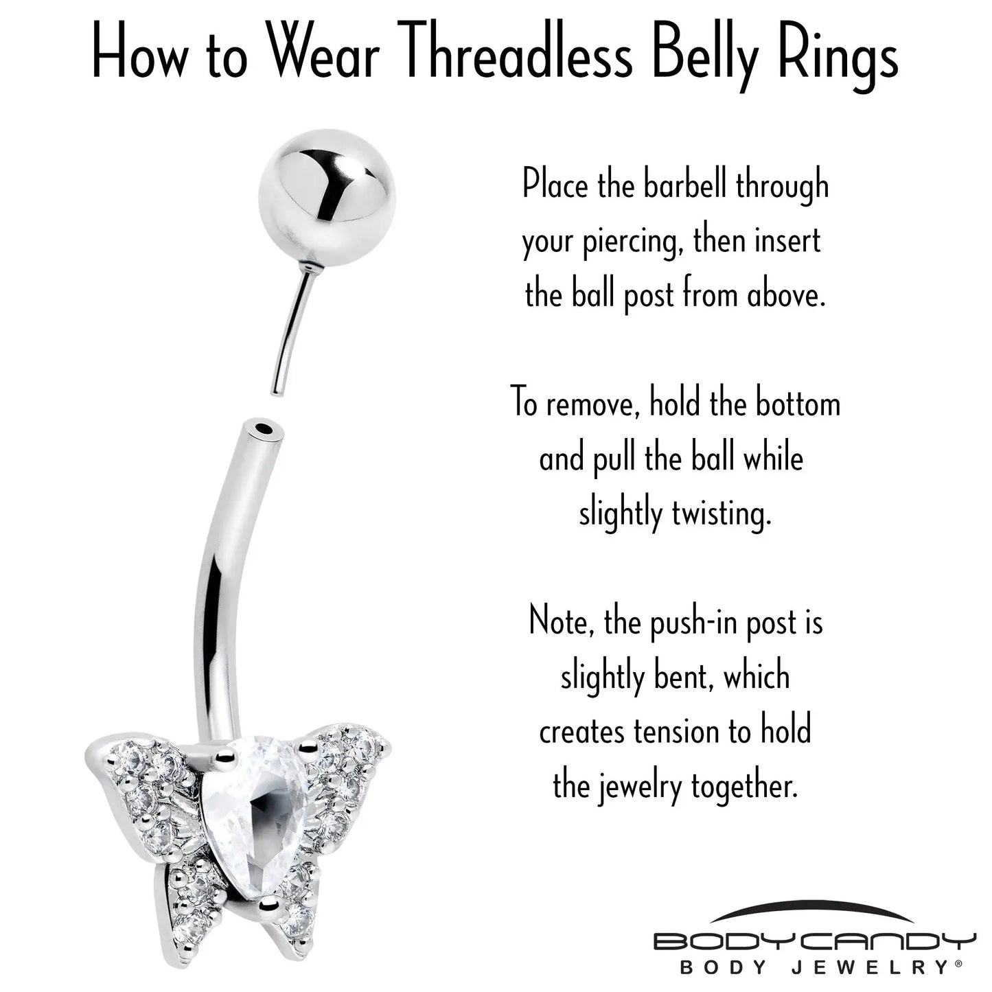Cubic Zirconia Style Butterfly Belly Ring - BodyCandy - Flyclothing LLC