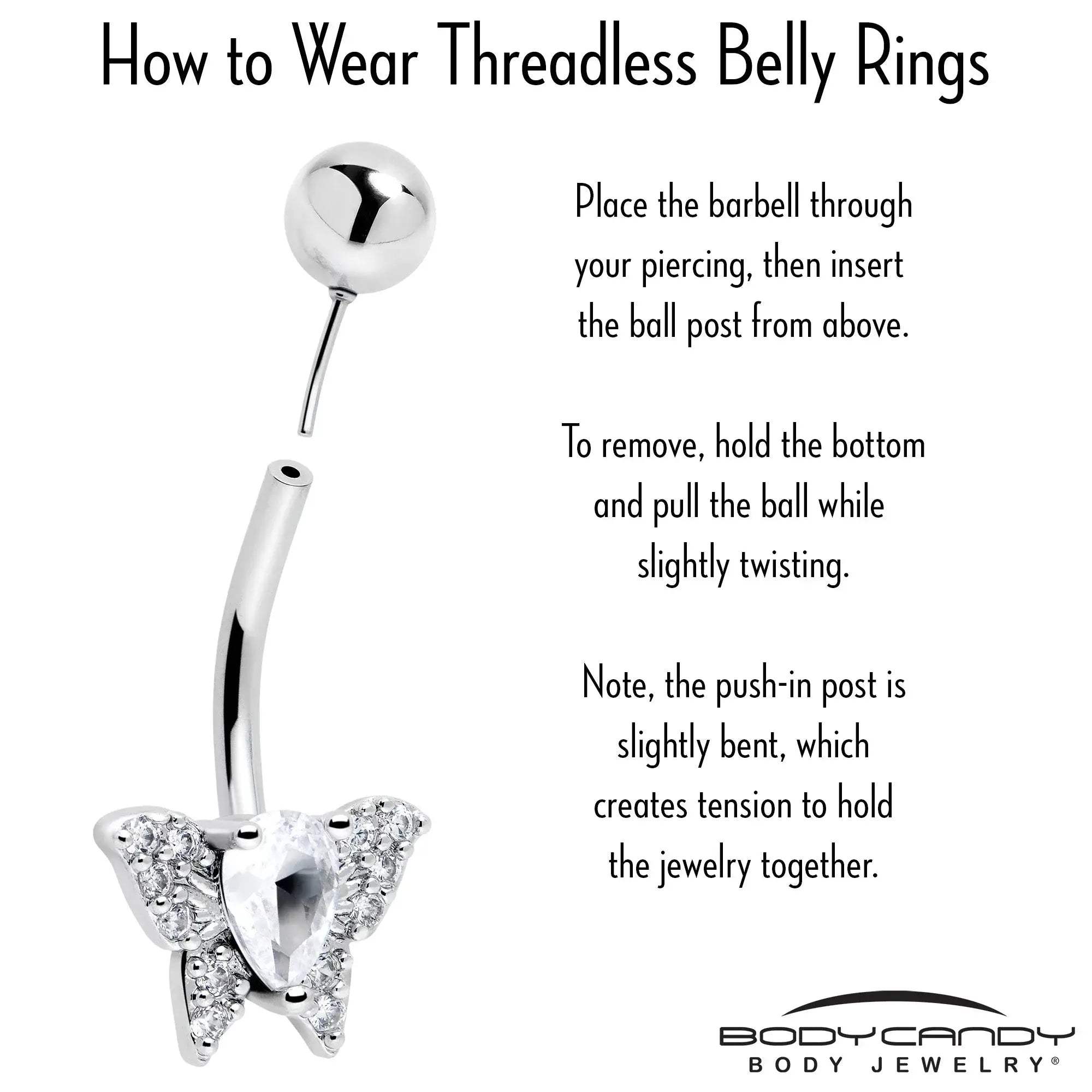 Cubic Zirconia Style Butterfly Belly Ring - BodyCandy - Flyclothing LLC