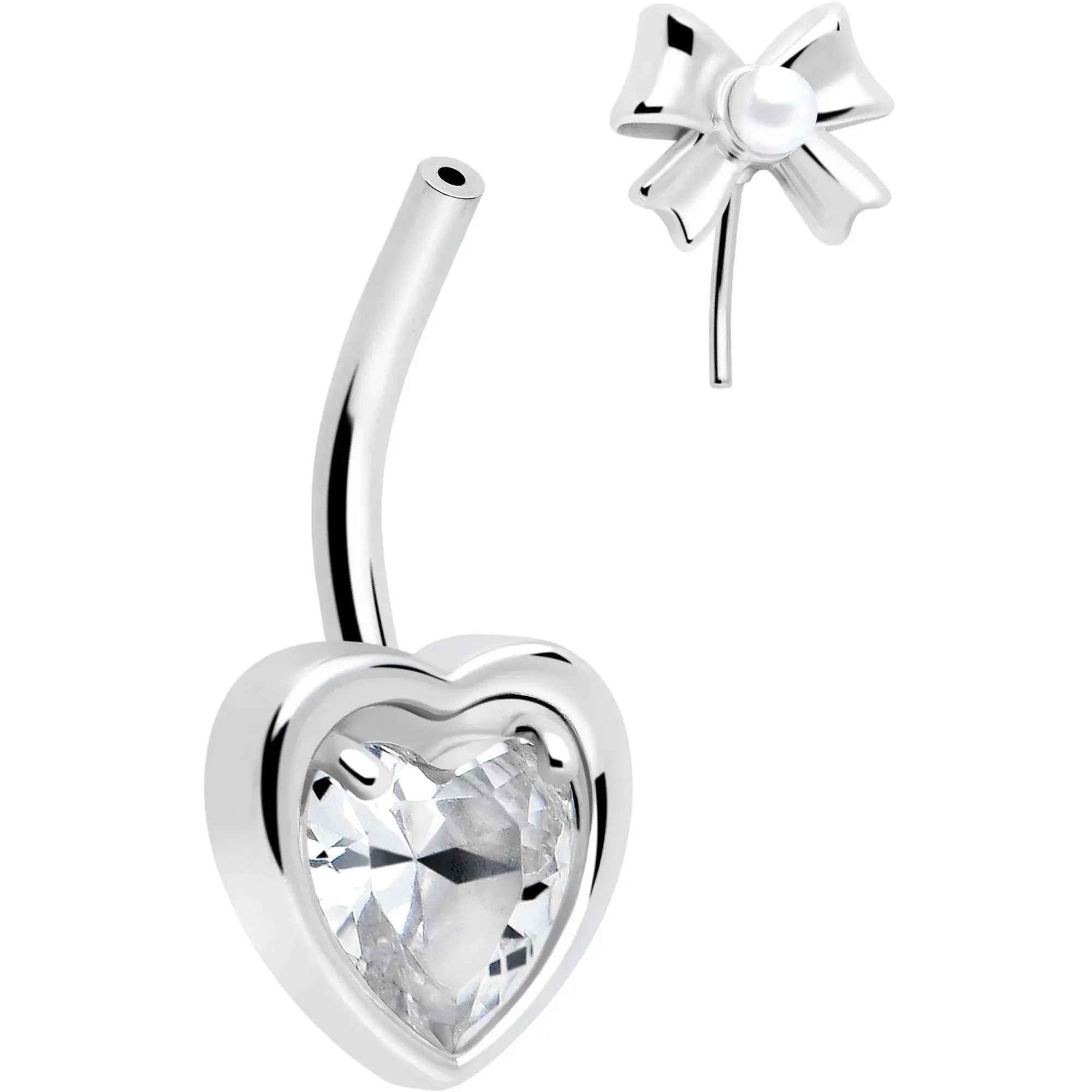 Love Ribbon Heart Double Mount Belly Ring - BodyCandy - Flyclothing LLC