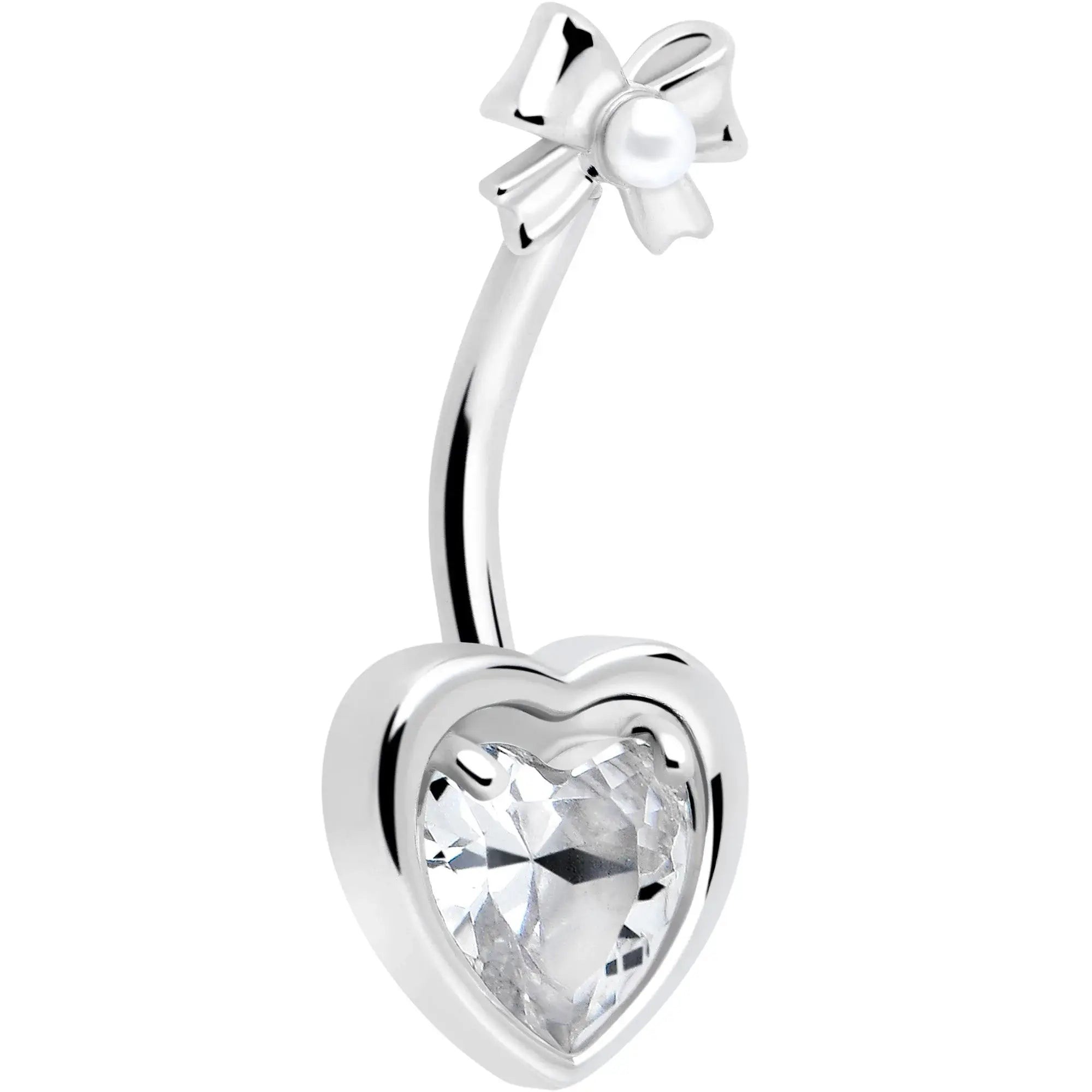 Love Ribbon Heart Double Mount Belly Ring - BodyCandy - Flyclothing LLC