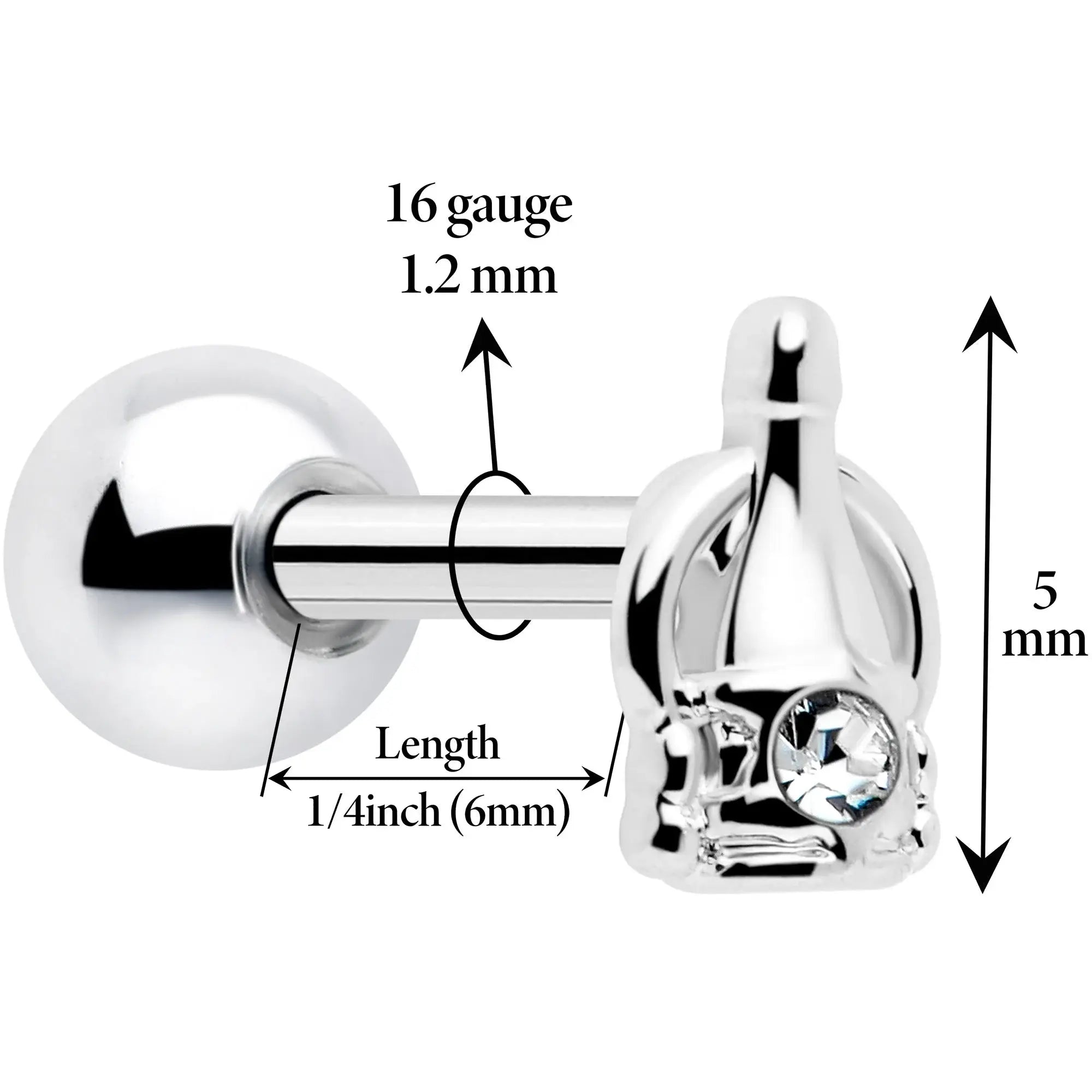 16G 1/4 Clear Gem Champagne Dreams Cartilage Tragus Earring - BodyCandy - Flyclothing LLC