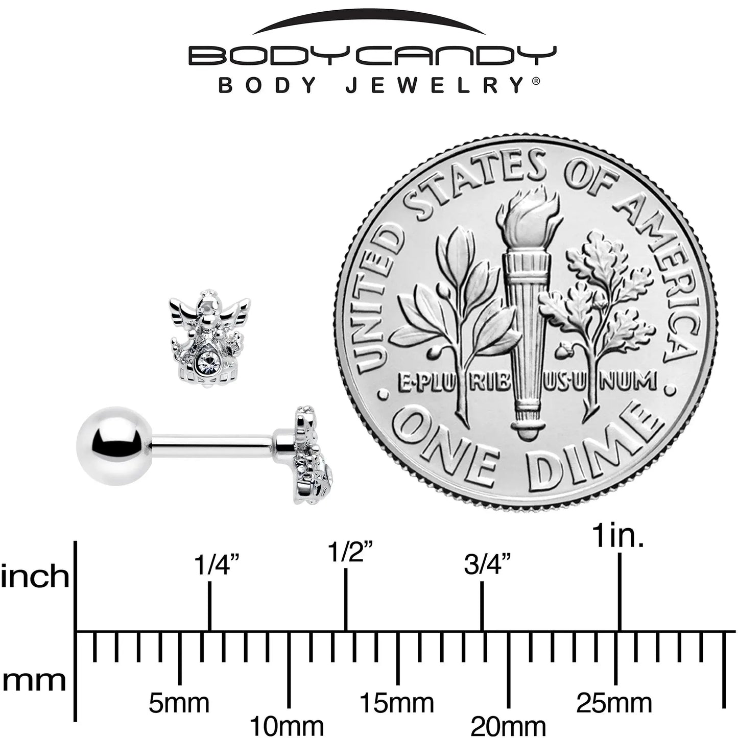16G 1/4 Clear CZ Gem Fabulous Angel Cartilage Tragus Earring - BodyCandy - Flyclothing LLC