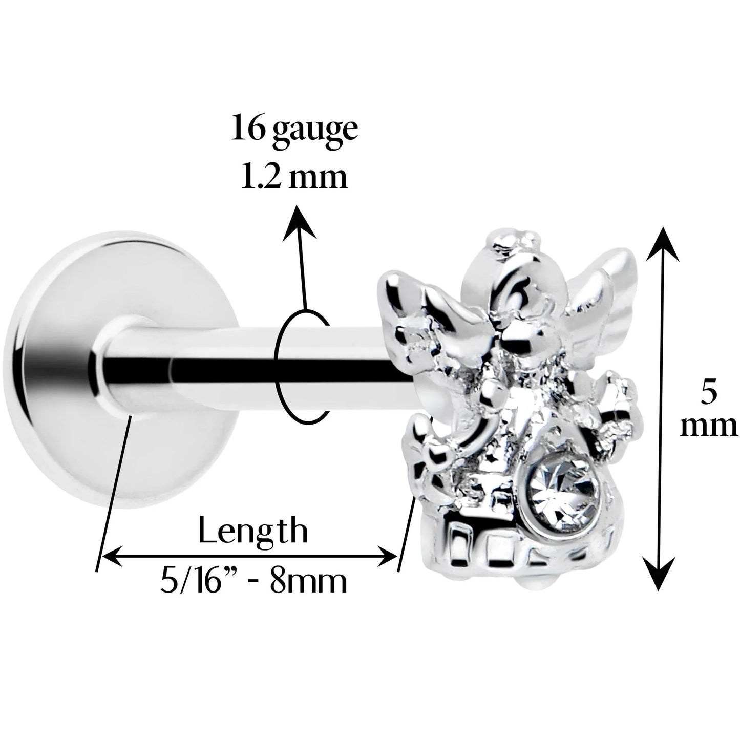 16G 5/16 Clear CZ Gem Fabulous Angel Labret Monroe Tragus - BodyCandy - Flyclothing LLC