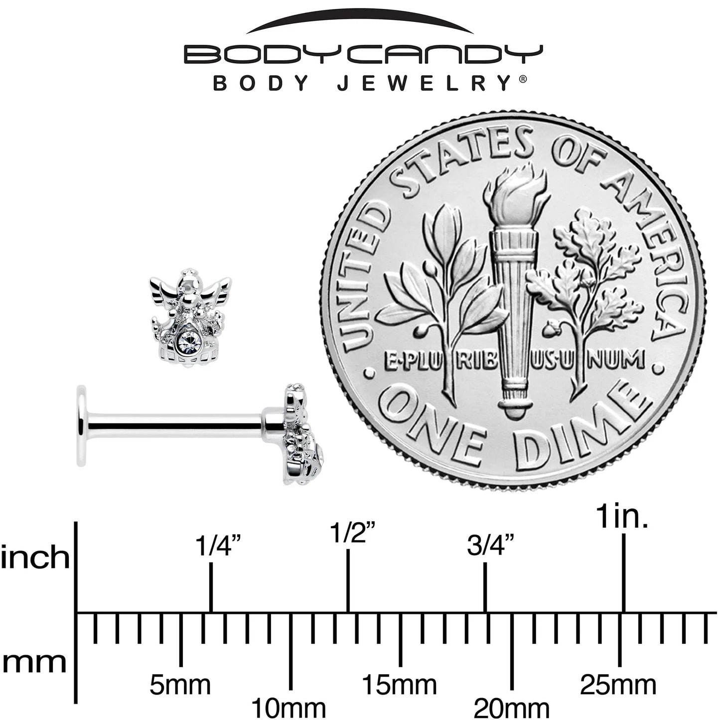 16G 5/16 Clear CZ Gem Fabulous Angel Labret Monroe Tragus - BodyCandy - Flyclothing LLC