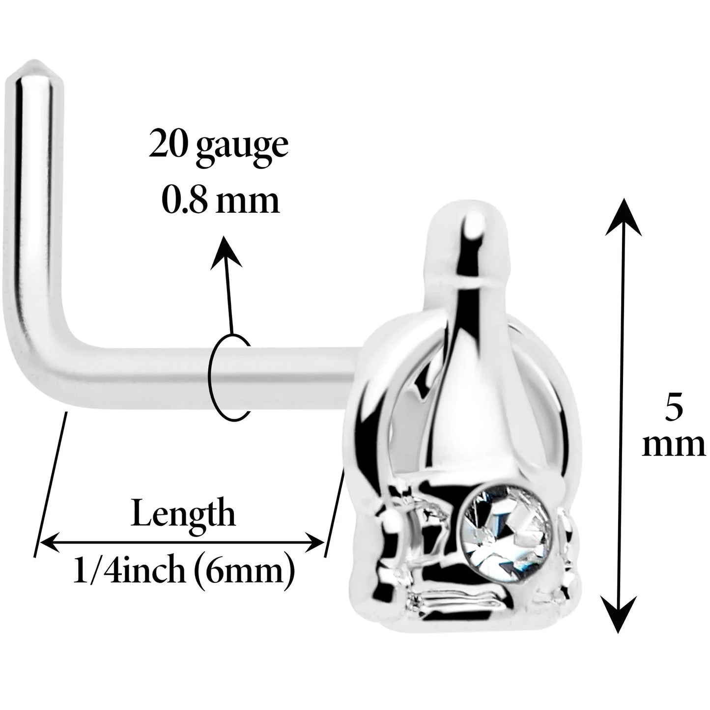 20G 7mm Clear Gem Champagne Dreams L Shape Nose Ring - BodyCandy - Flyclothing LLC