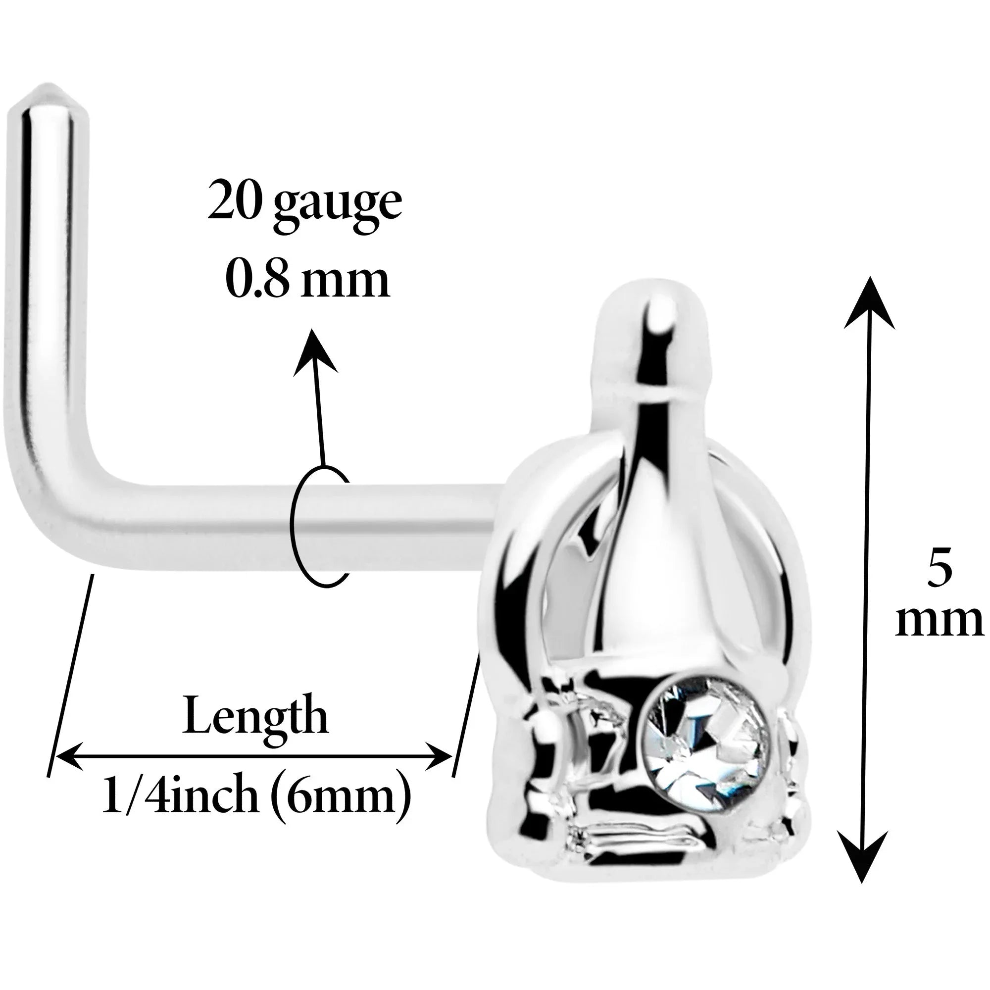 20G 7mm Clear Gem Champagne Dreams L Shape Nose Ring - BodyCandy - Flyclothing LLC