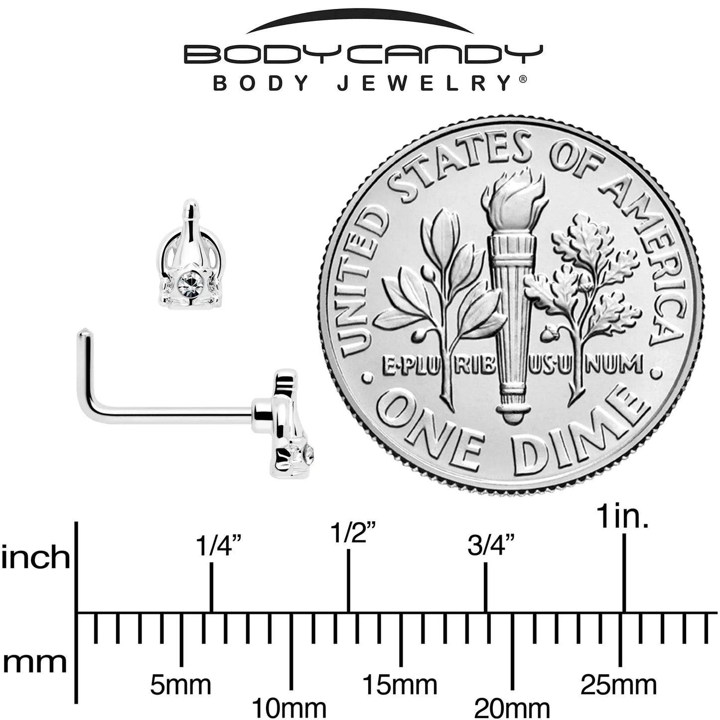 20G 7mm Clear Gem Champagne Dreams L Shape Nose Ring - BodyCandy - Flyclothing LLC