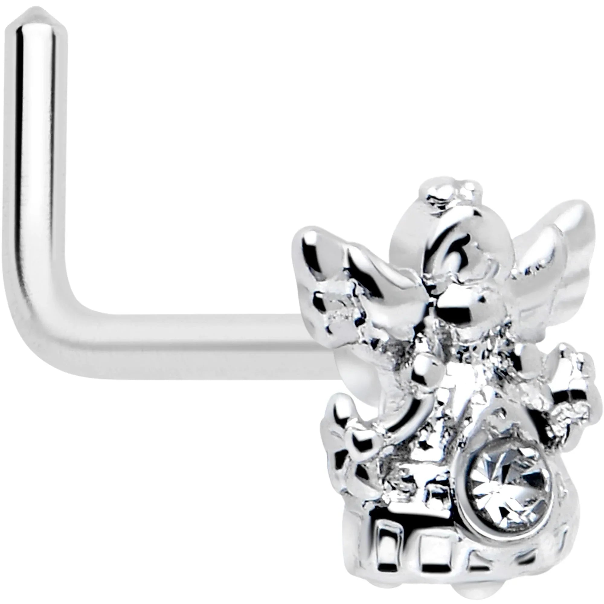 20G 7mm Clear CZ Gem Fabulous Angel L Shape Nose Ring - BodyCandy - Flyclothing LLC