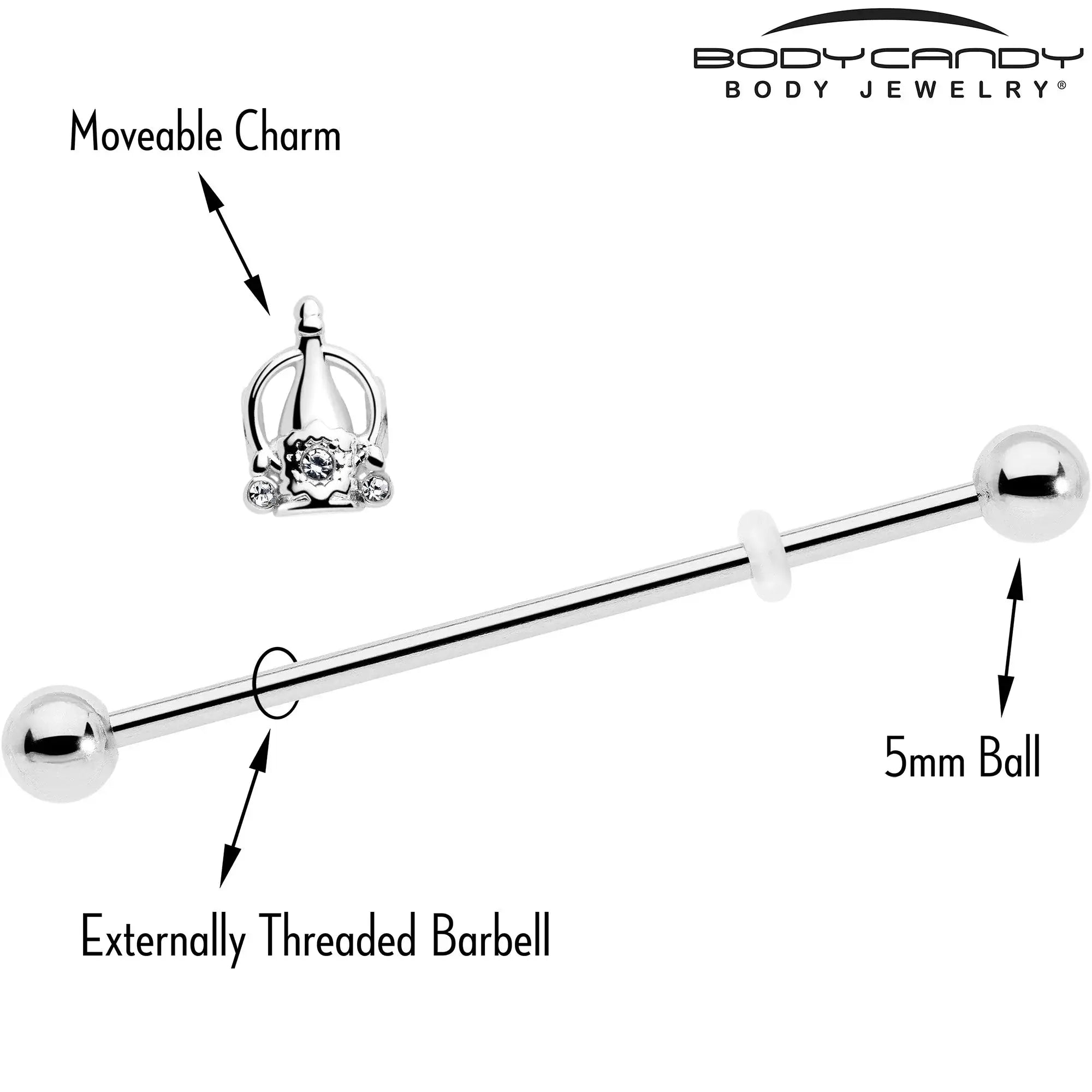 14G Clear Gem Champagne Dreams Industrial Barbell 38mm - BodyCandy - Flyclothing LLC