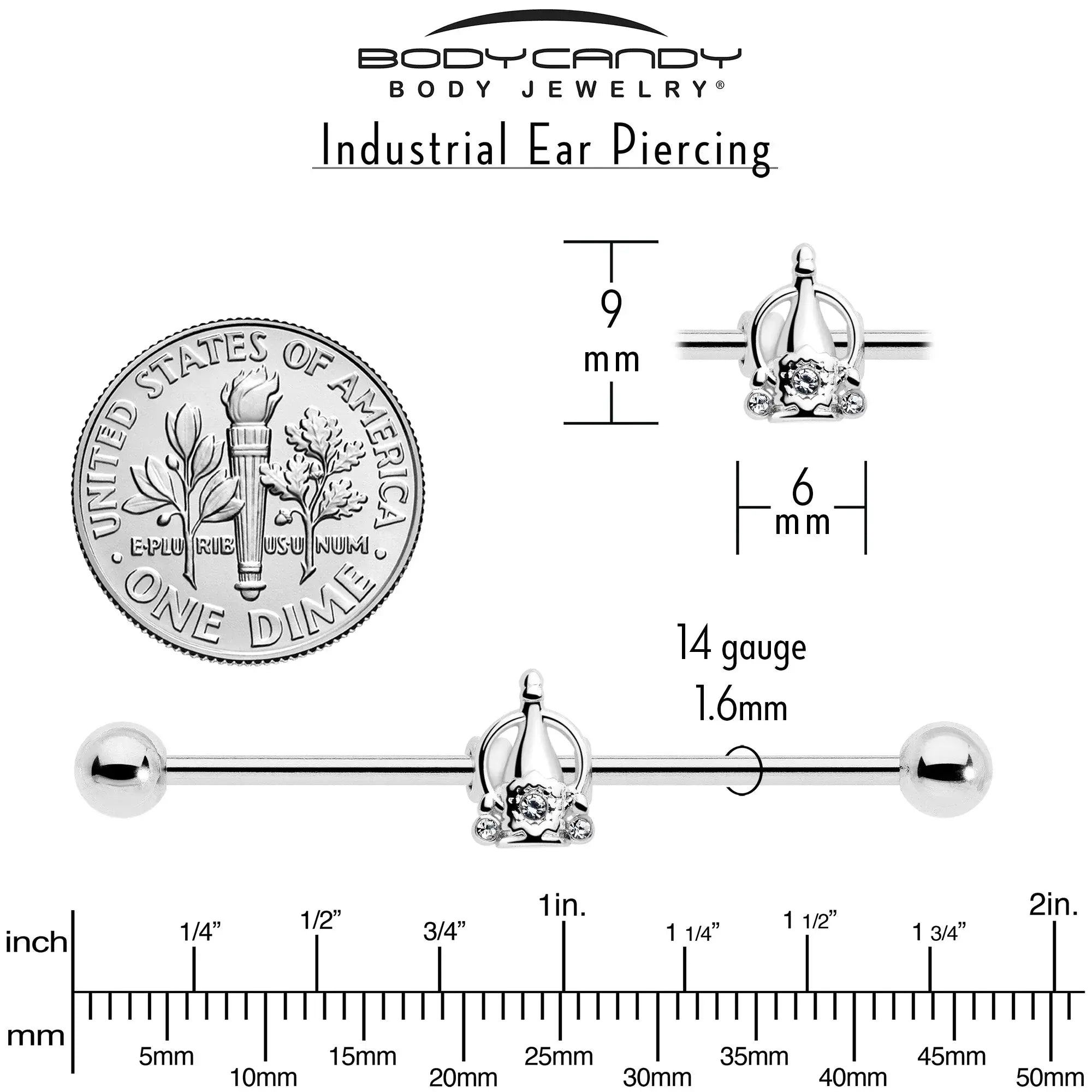 14G Clear Gem Champagne Dreams Industrial Barbell 38mm - BodyCandy - Flyclothing LLC