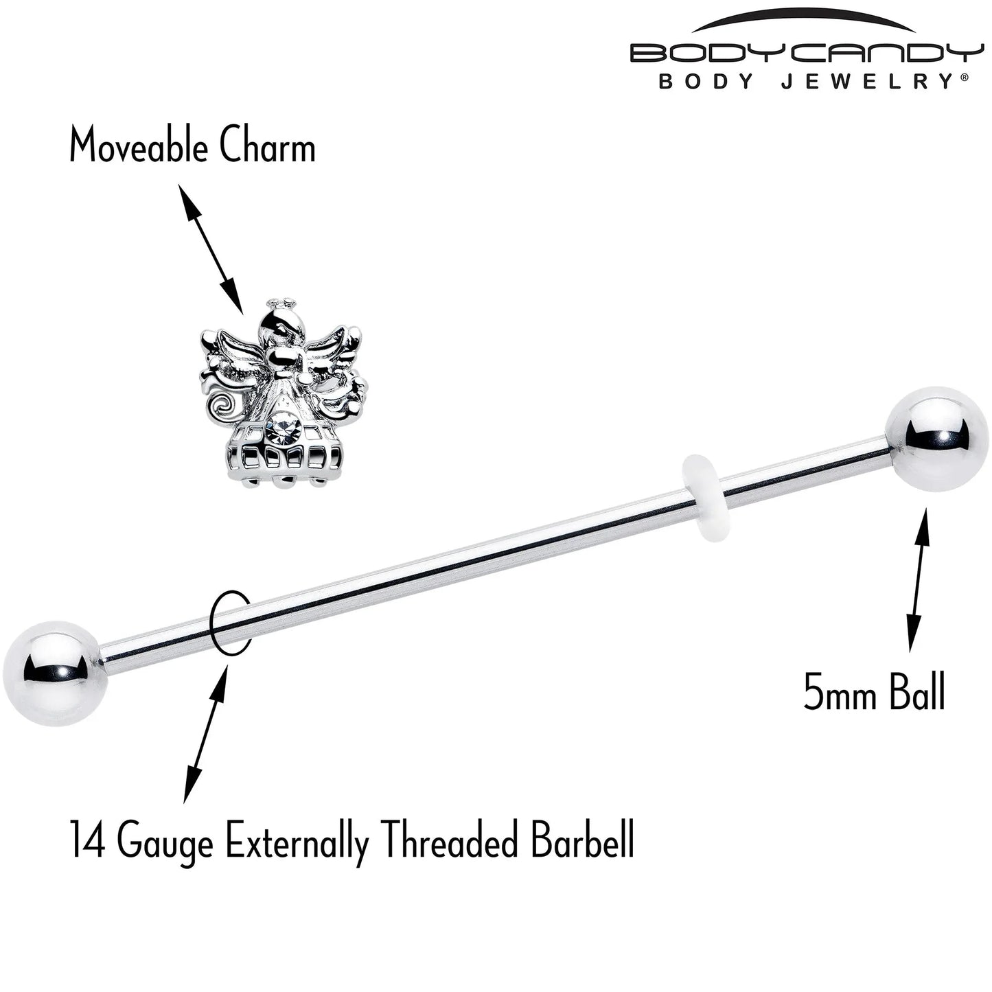 14G Clear CZ Gem Fabulous Angel Industrial Barbell 38mm - BodyCandy - Flyclothing LLC