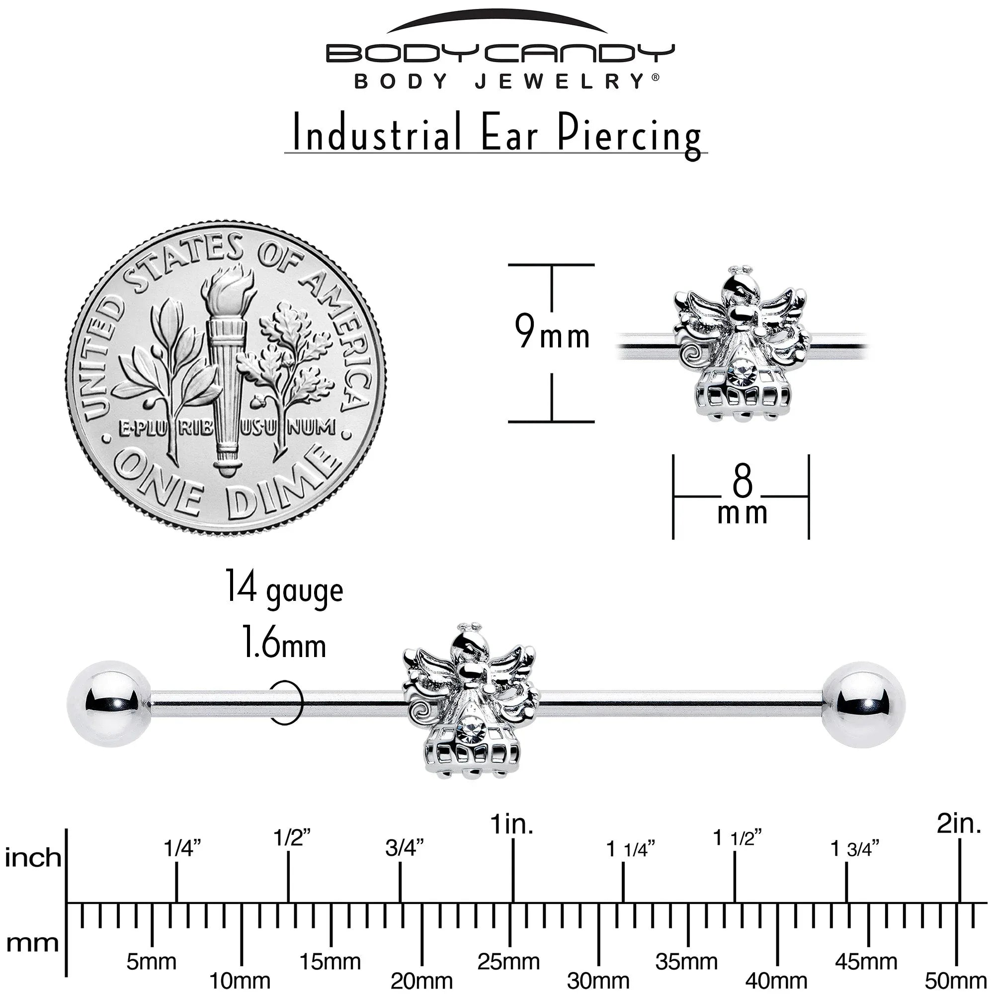 14G Clear CZ Gem Fabulous Angel Industrial Barbell 38mm - BodyCandy - Flyclothing LLC