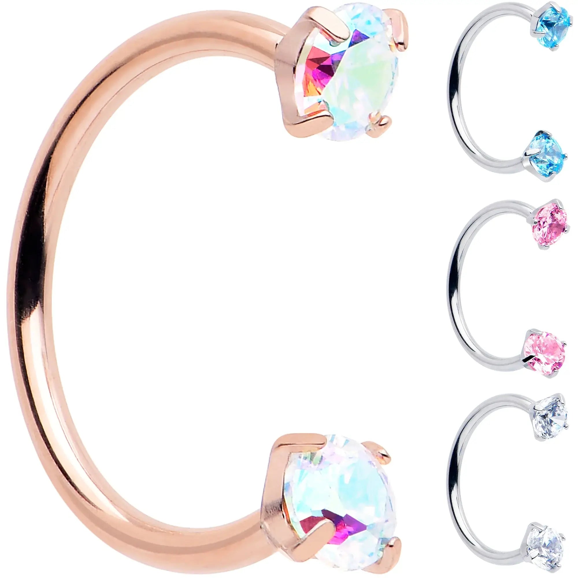 Double Gem Horseshoe Nose Ring Kit with Ball Grabber - BodyCandy - Flyclothing LLC