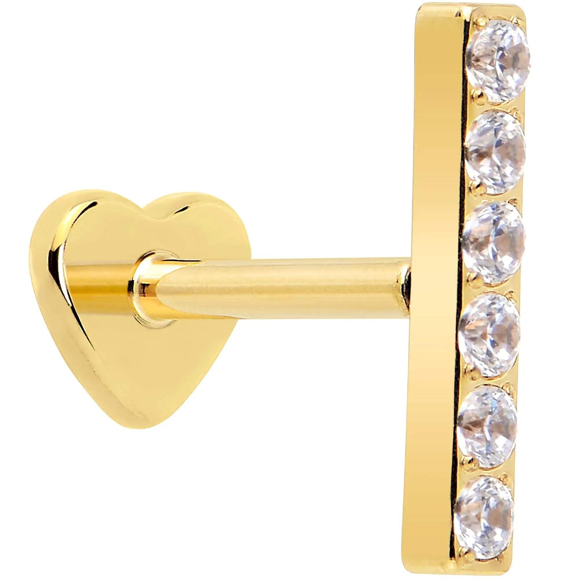 18G 1/4 Clear Gem Gold Plated Implant Grade Titanium Threadless Bar Flatback Stud - BodyCandy - Flyclothing LLC