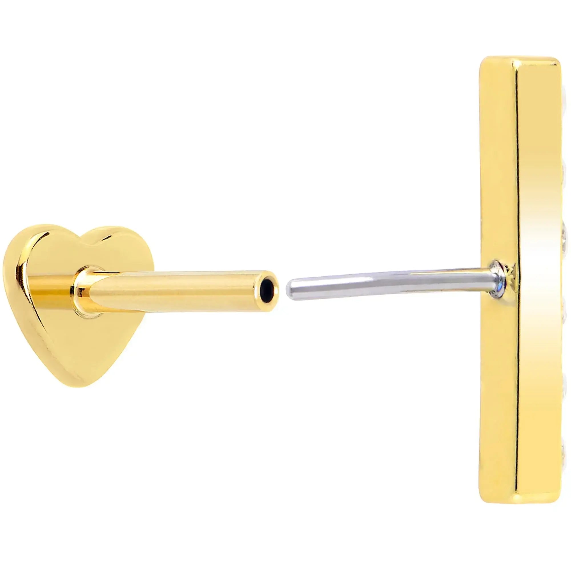 18G 1/4 Clear Gem Gold Plated Implant Grade Titanium Threadless Bar Flatback Stud - BodyCandy - Flyclothing LLC