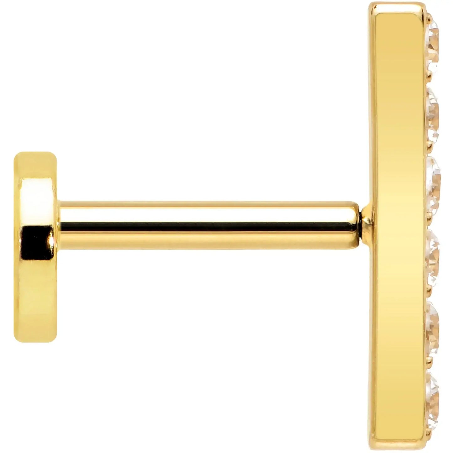 18G 1/4 Clear Gem Gold Plated Implant Grade Titanium Threadless Bar Flatback Stud - BodyCandy - Flyclothing LLC