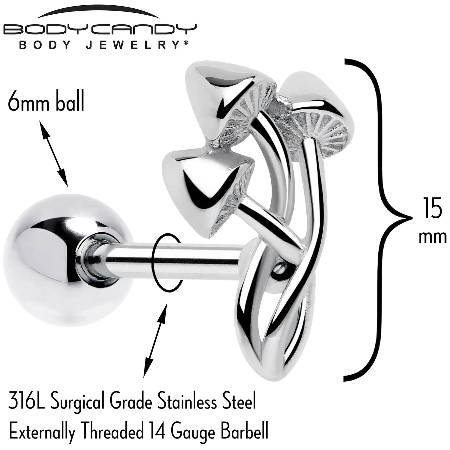 Trippy Mushroom Trio Barbell Tongue Ring - BodyCandy - Flyclothing LLC
