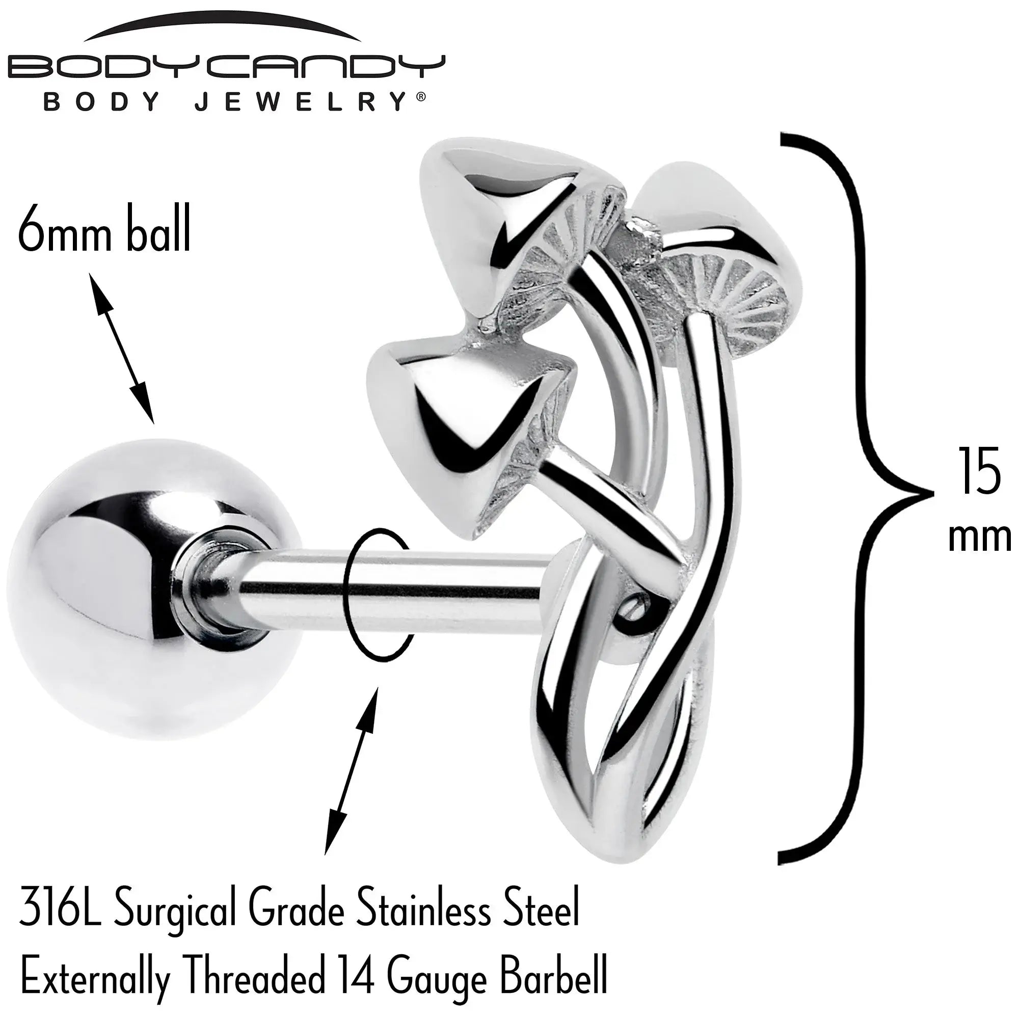 Trippy Mushroom Trio Barbell Tongue Ring - BodyCandy - Flyclothing LLC