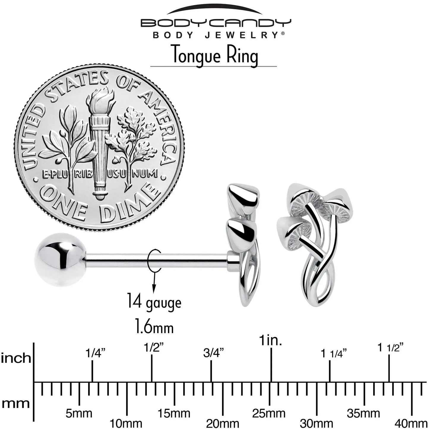 Trippy Mushroom Trio Barbell Tongue Ring - BodyCandy - Flyclothing LLC