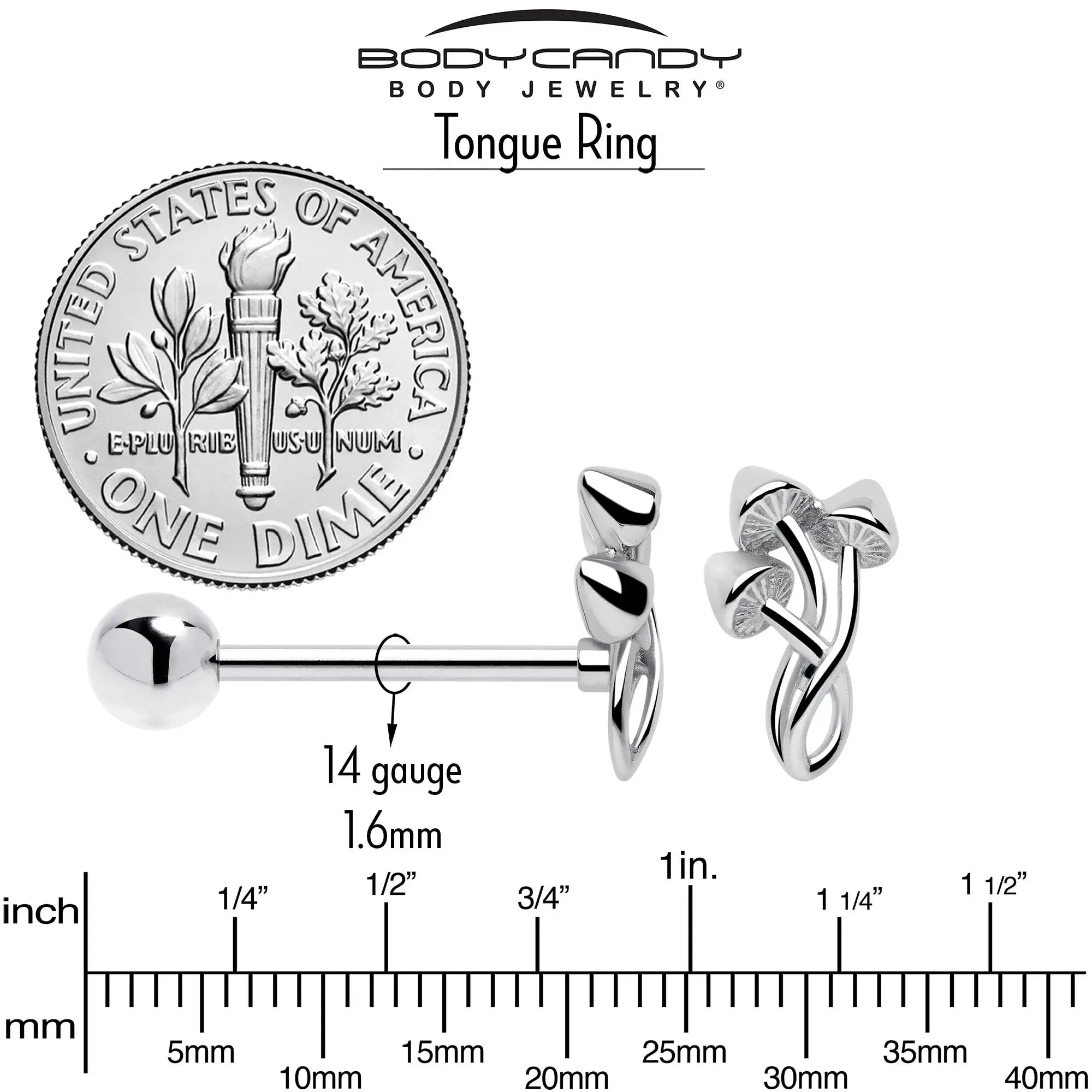 Trippy Mushroom Trio Barbell Tongue Ring - BodyCandy - Flyclothing LLC