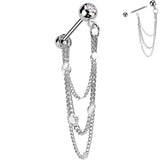 16G 5/16 CZ Gem Stud Triple Chain Cartilage Earring - BodyCandy - Flyclothing LLC