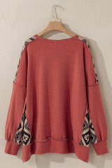 Plus Size Geometric Round Neck Long Sleeve Sweatshirt - Trendsi - Flyclothing LLC