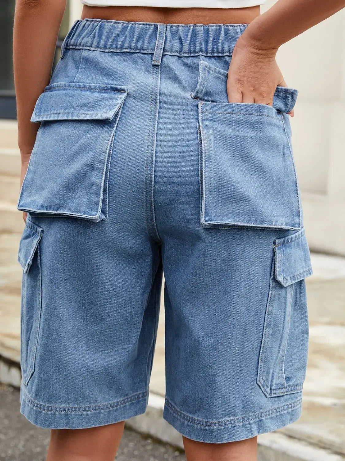High Waist Denim Shorts with Pockets - Trendsi - Flyclothing LLC