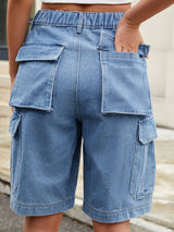 High Waist Denim Shorts with Pockets - Trendsi - Flyclothing LLC