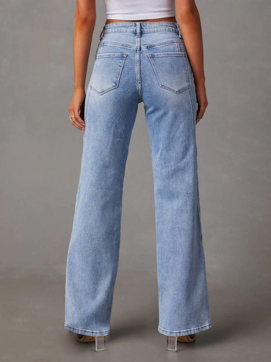 High Waist Straight Jeans with Pockets - Trendsi