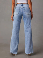 High Waist Straight Jeans with Pockets - Trendsi