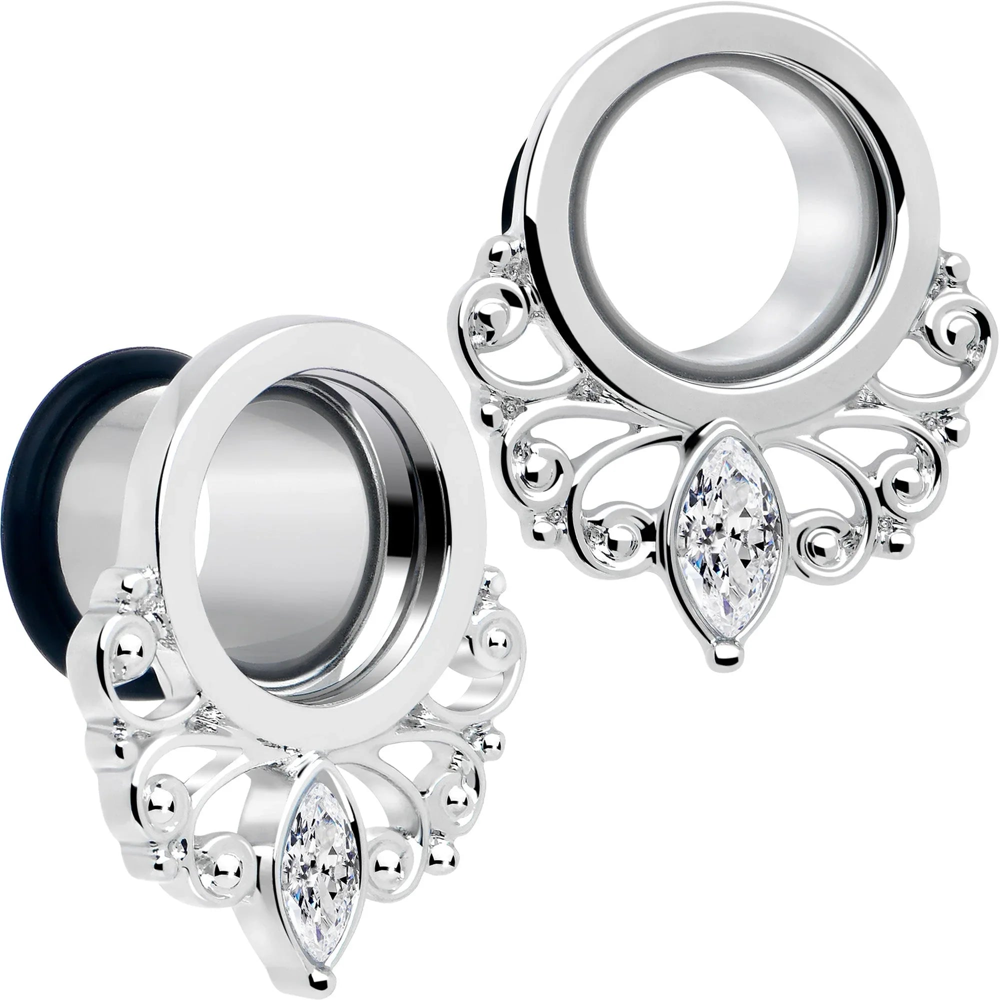 Clear Gem Drop Filigree Single Flare Tunnel Plug Set 6mm to 16mm - BodyCandy - Flyclothing LLC