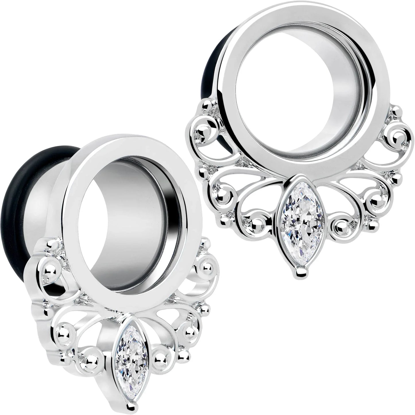 Clear Gem Drop Filigree Single Flare Tunnel Plug Set 6mm to 16mm - BodyCandy - Flyclothing LLC