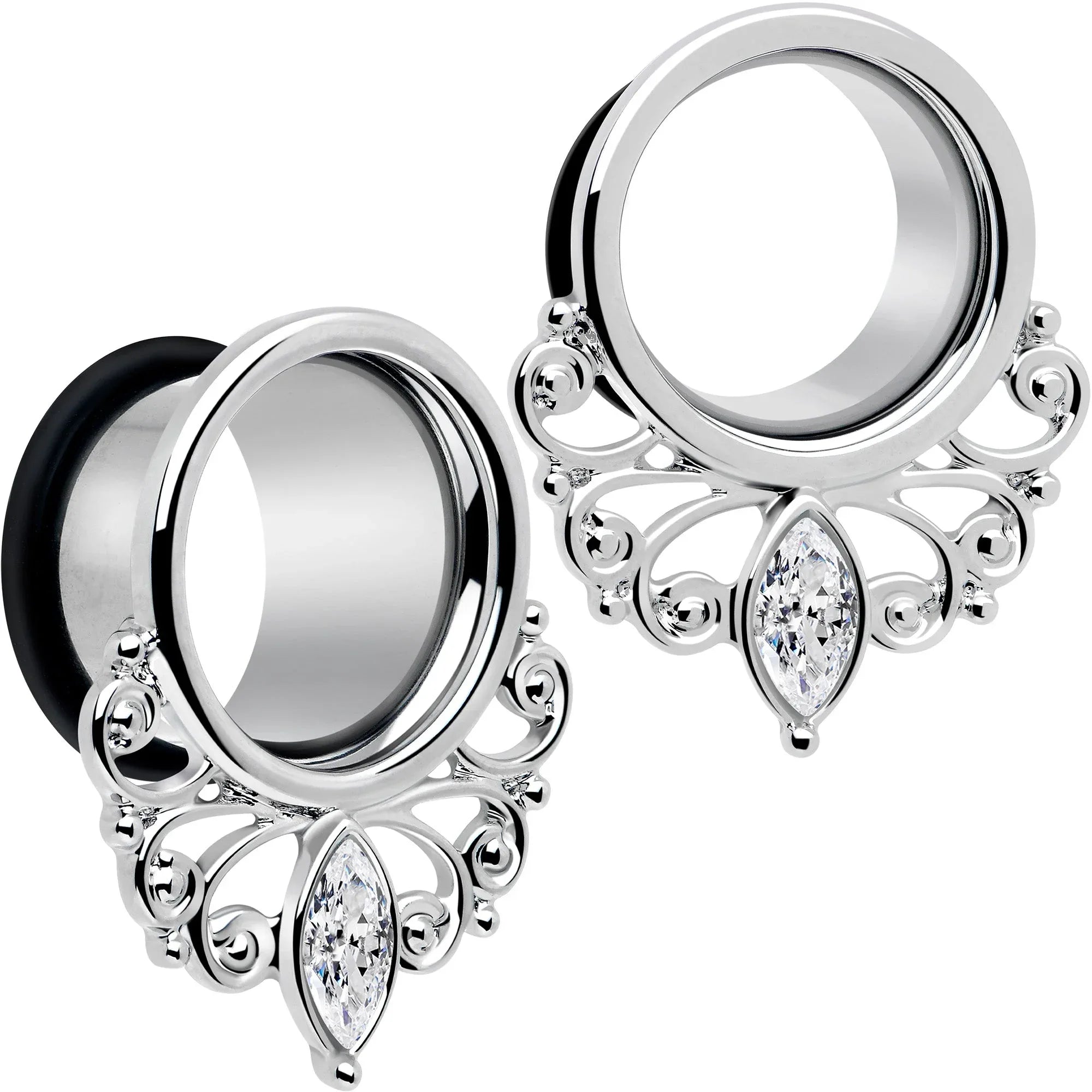 Clear Gem Drop Filigree Single Flare Tunnel Plug Set 6mm to 16mm - BodyCandy - Flyclothing LLC