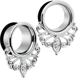 Clear Gem Drop Filigree Single Flare Tunnel Plug Set 6mm to 16mm - BodyCandy - Flyclothing LLC