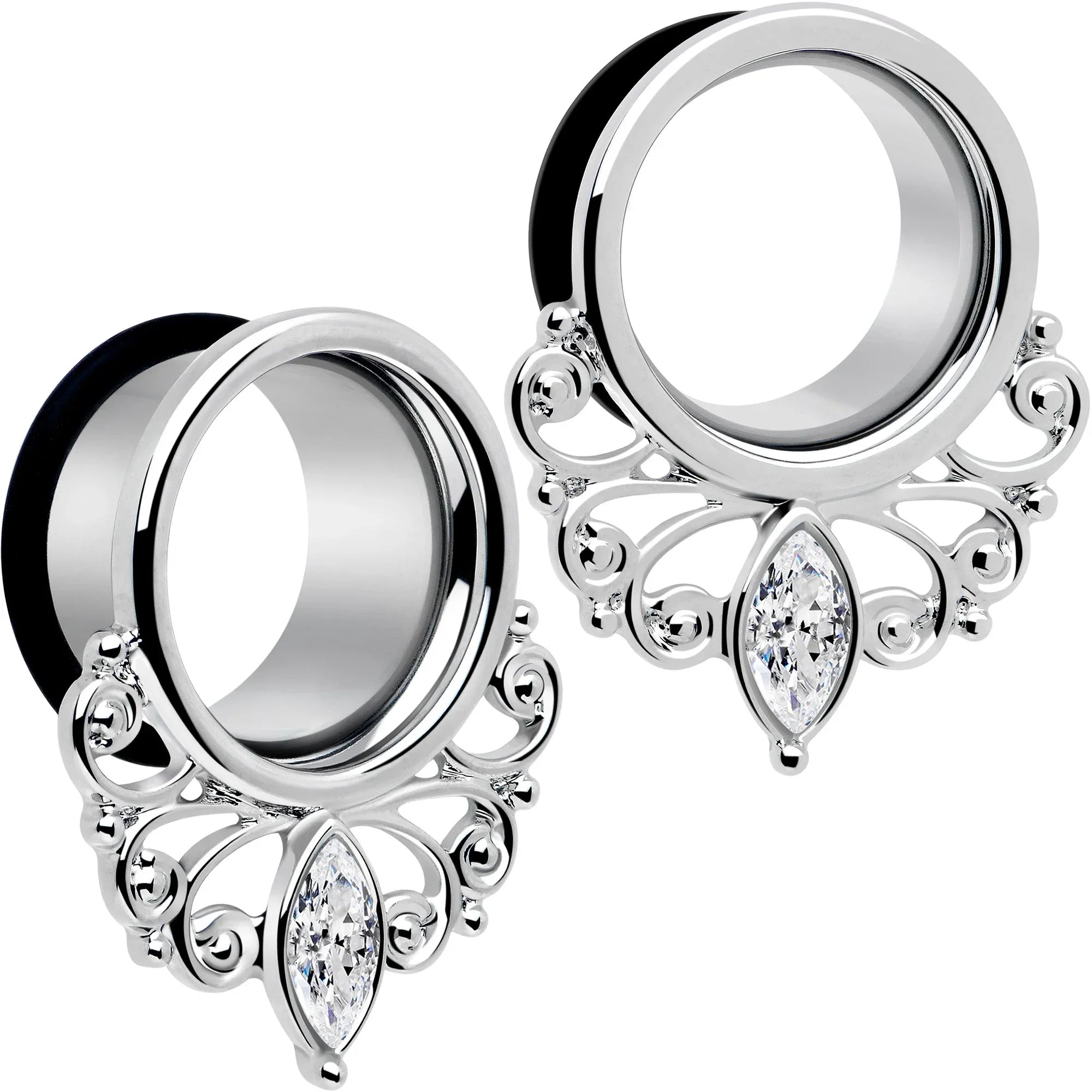 Clear Gem Drop Filigree Single Flare Tunnel Plug Set 6mm to 16mm - BodyCandy - Flyclothing LLC