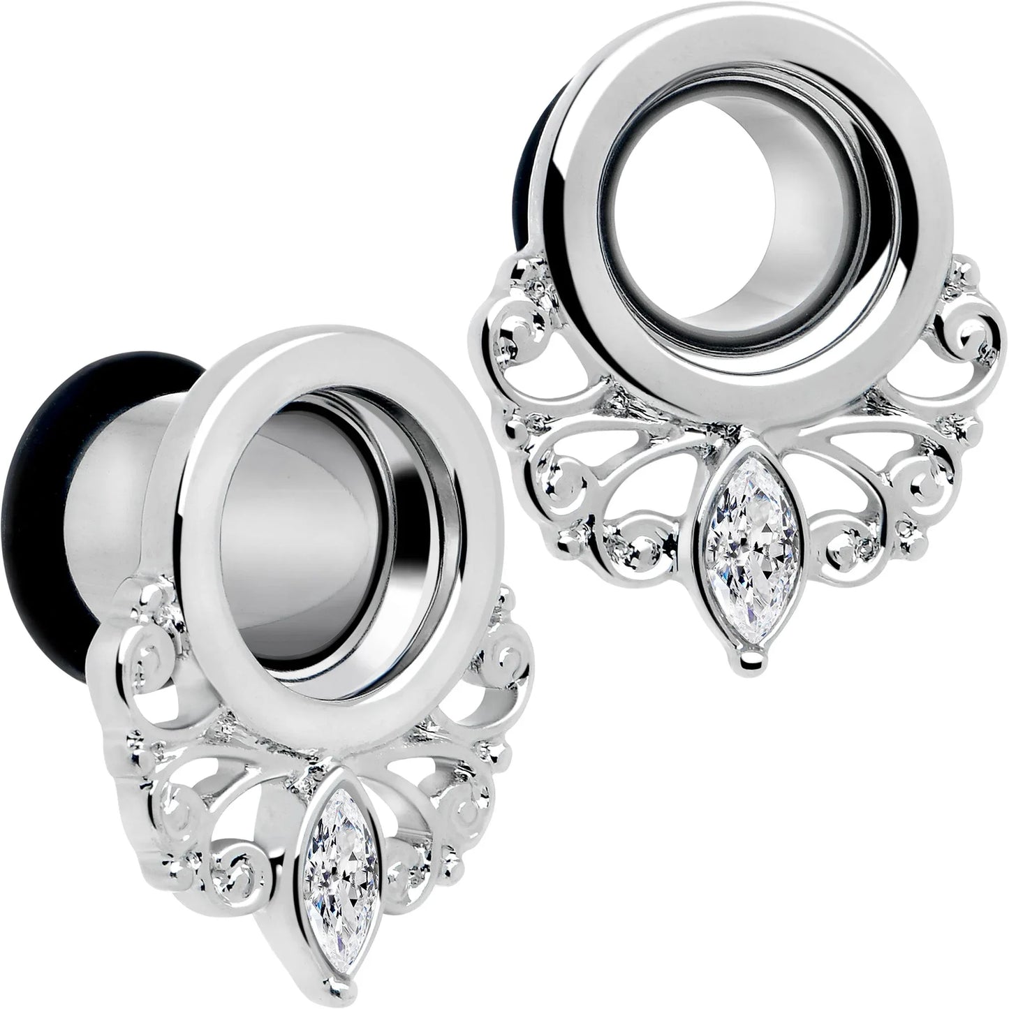 Clear Gem Drop Filigree Single Flare Tunnel Plug Set 6mm to 16mm - BodyCandy - Flyclothing LLC