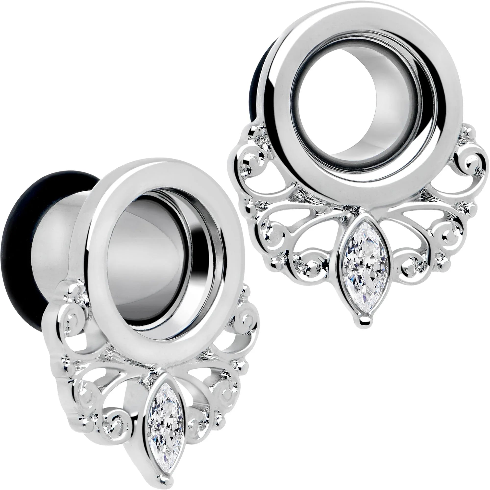 Clear Gem Drop Filigree Single Flare Tunnel Plug Set 6mm to 16mm - BodyCandy - Flyclothing LLC