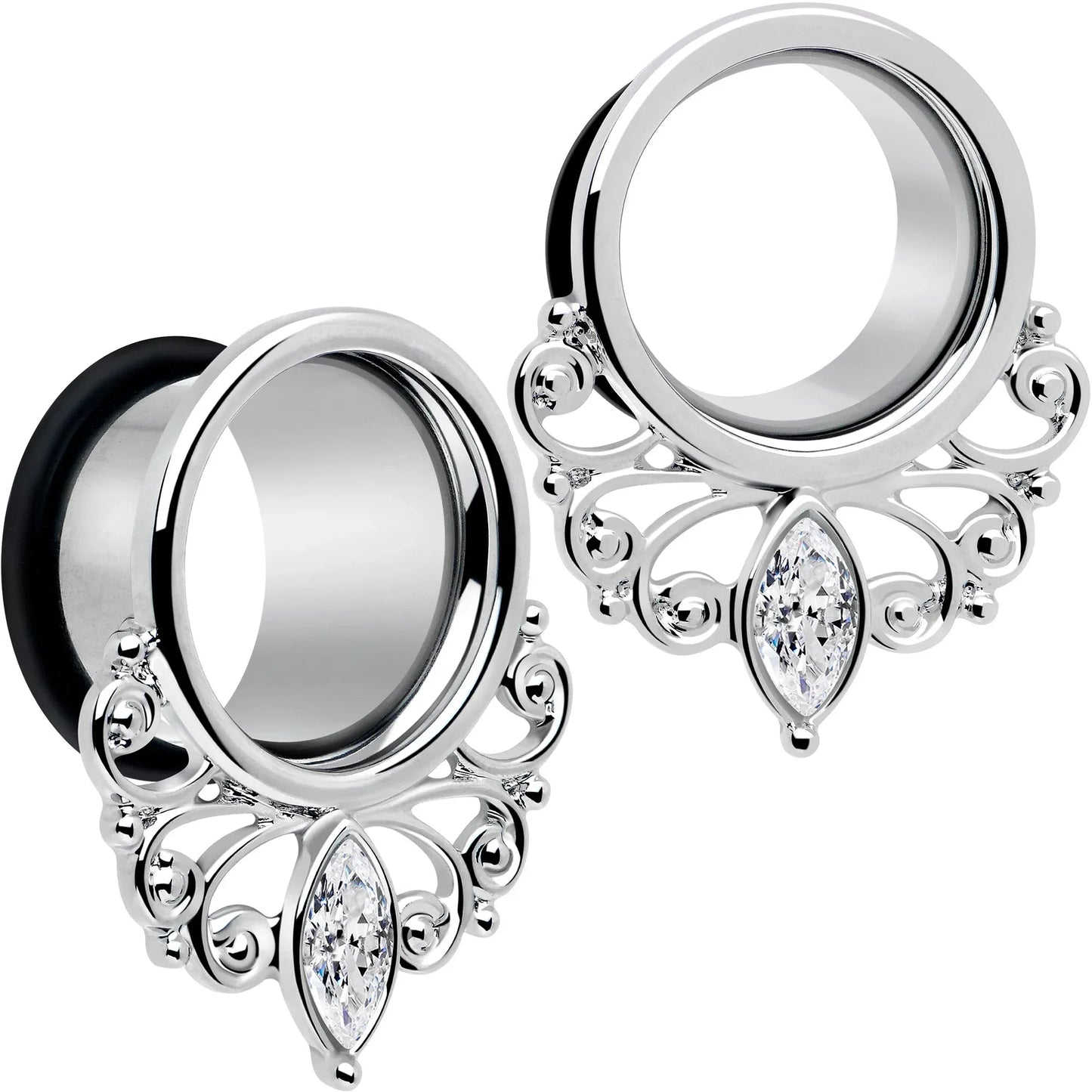 Clear Gem Drop Filigree Single Flare Tunnel Plug Set 6mm to 16mm - BodyCandy - Flyclothing LLC