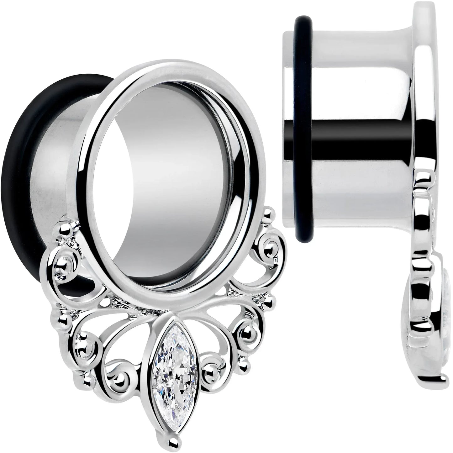 Clear Gem Drop Filigree Single Flare Tunnel Plug Set 6mm to 16mm - BodyCandy - Flyclothing LLC