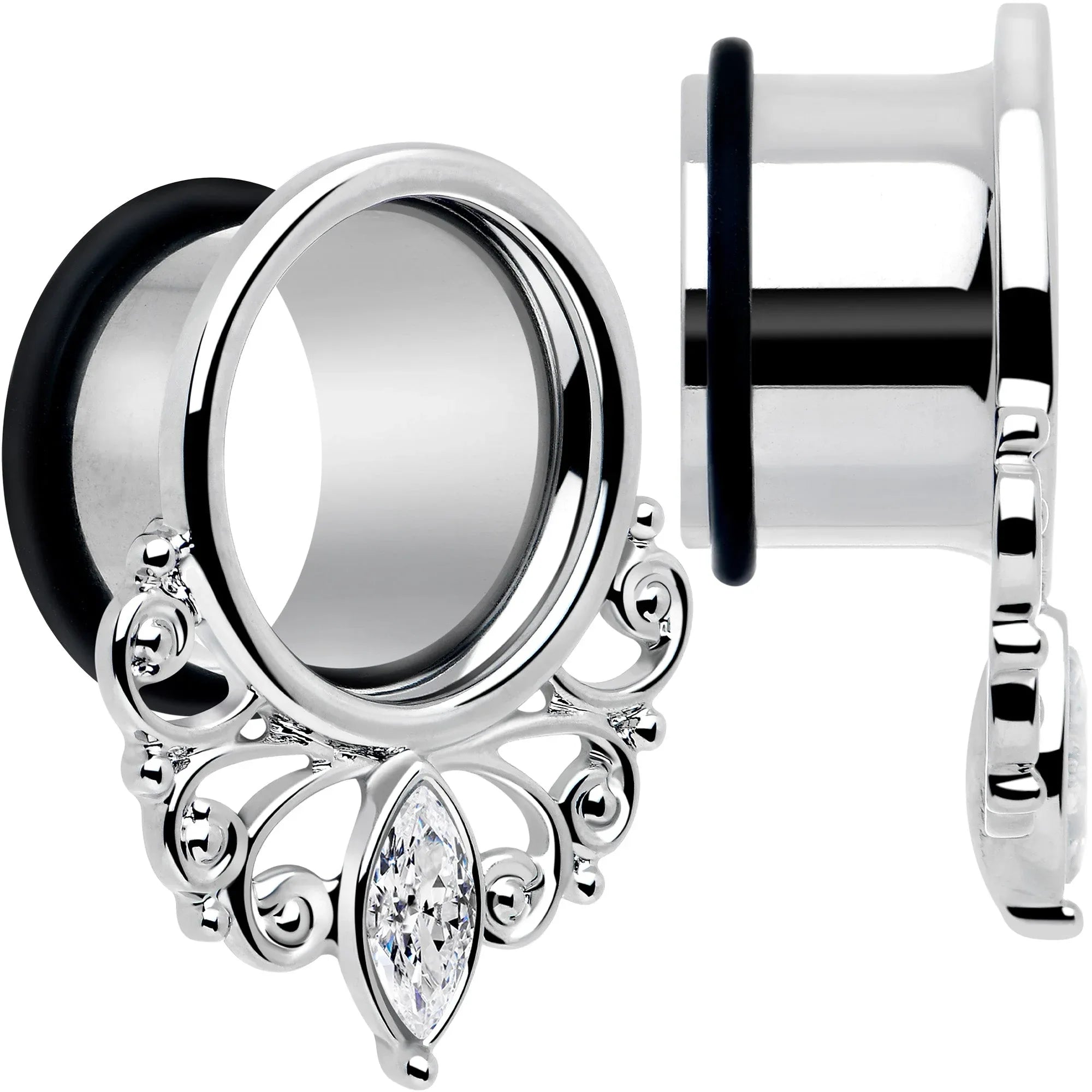 Clear Gem Drop Filigree Single Flare Tunnel Plug Set 6mm to 16mm - BodyCandy - Flyclothing LLC