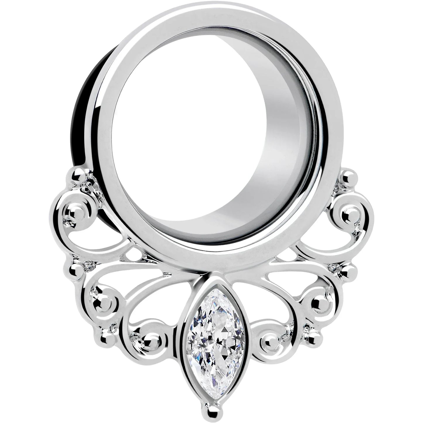 Clear Gem Drop Filigree Single Flare Tunnel Plug Set 6mm to 16mm - BodyCandy - Flyclothing LLC