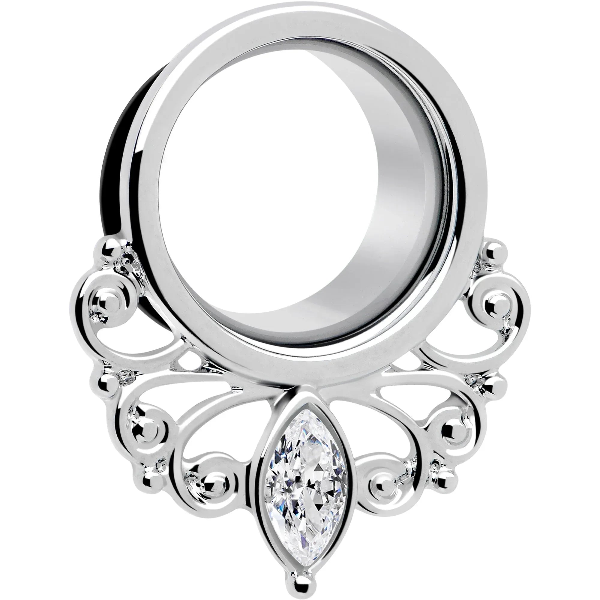 Clear Gem Drop Filigree Single Flare Tunnel Plug Set 6mm to 16mm - BodyCandy - Flyclothing LLC