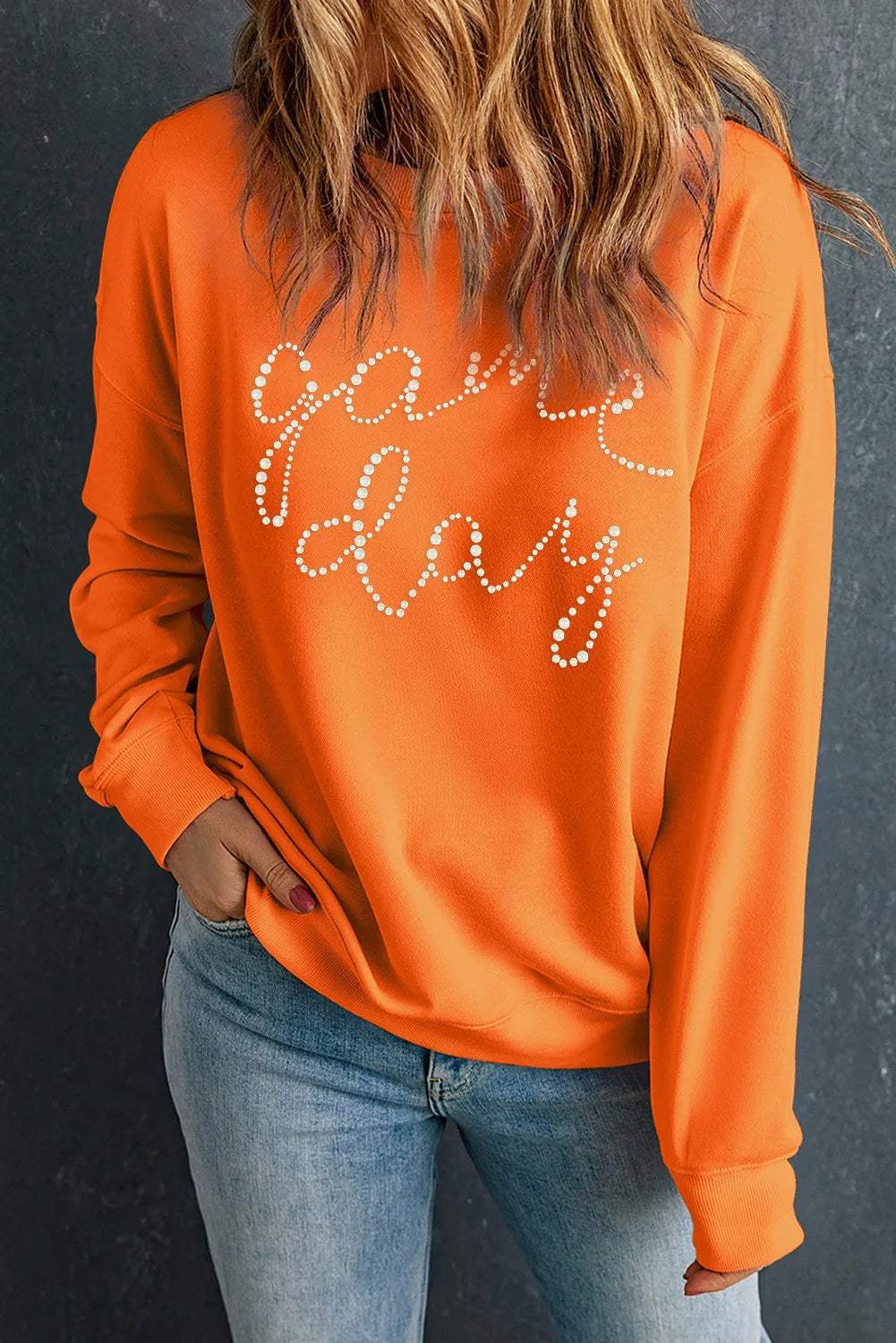 GAME DAY Round Neck Long Sleeve Sweatshirt - Trendsi - Flyclothing LLC