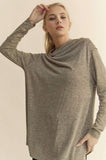 Davi & Dani Slit Mock Neck Long Sleeve Top - Trendsi