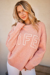 And The Why WIFEY & Heart Round Neck Sweater - Trendsi