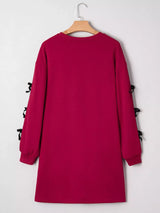 Contrast Striped Bow Detail Drop Shoulder Sweatshirt Dress with Pockets - Trendsi - Flyclothing LLC